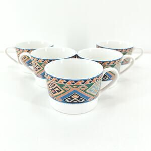 Christopher Stuart Optima La Brea Fine China Set Southwest Flat Cups Set 5 VTG